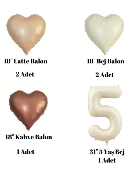 Balon Diyarı Yaş Temalı Retro Bej Yaş Balonlu Latte Bej Kahve Kalpli Retro Doğum Günü Yaş Balon Seti