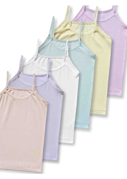%95 Pamuklu Kız Çocuk Fitilli Atlet Fanila Iç Çamaşır 6lı Set