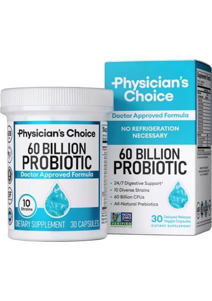 Probiotics 60 Billion Cfu - 10 Strains + Organic Prebiotics - Immune, Digestive & Gut Health 30 Capsul