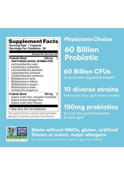 Probiotics 60 Billion Cfu - 10 Strains + Organic Prebiotics - Immune, Digestive & Gut Health 30 Capsul modelleri