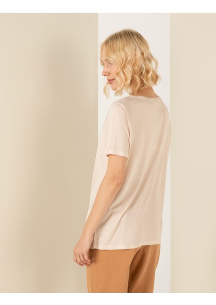 Kadın Krem Melanj Regular Fit Tişört 50246149-VR159