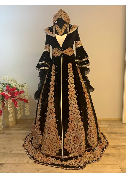 Butik Siyah Gelin Kaftanı Bindallı fiyatları