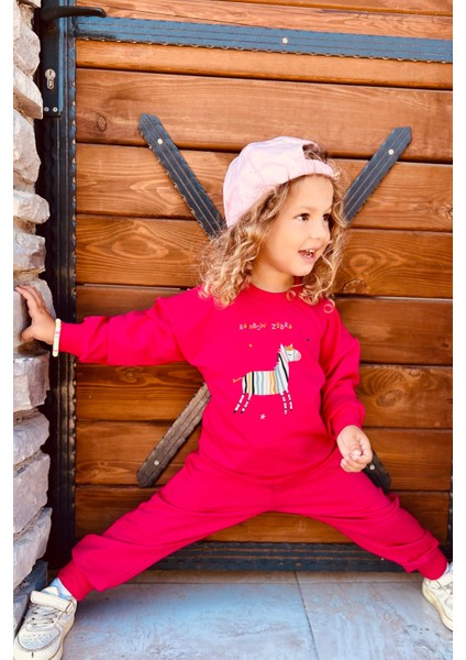 Mevsimlik Baskılı Pamuklu Kız Bebek Eşofman Takımı