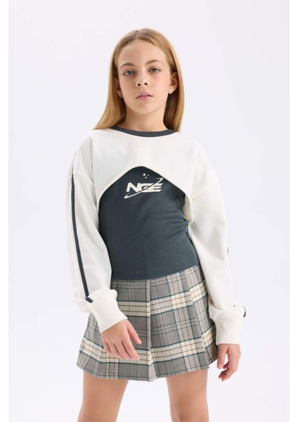 Kız Çocuk Bisiklet Yaka Baskılı Sweatshirt D7038A824WN