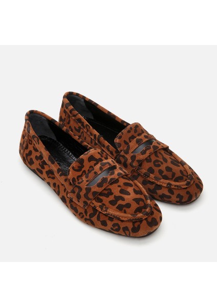 01AYH297630A379 HAKIKI Deri Leopar Kadın Loafer