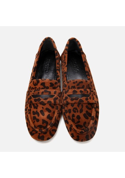 01AYH297630A379 HAKIKI Deri Leopar Kadın Loafer