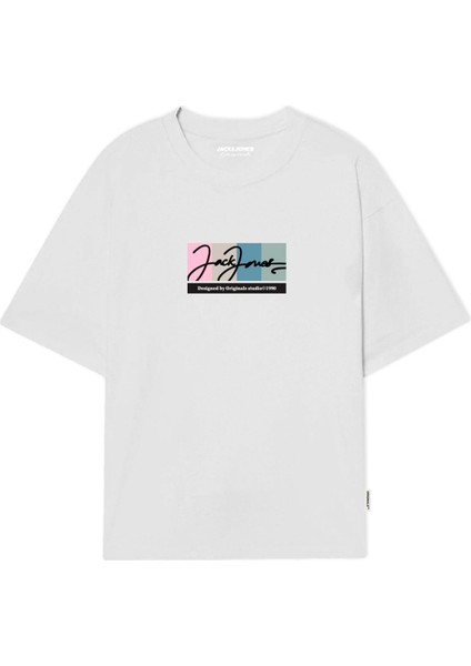Jack&jones 12262662 Jorportland Block Brandıng Ss Cn Ln Erkek T-Shirt Beyaz