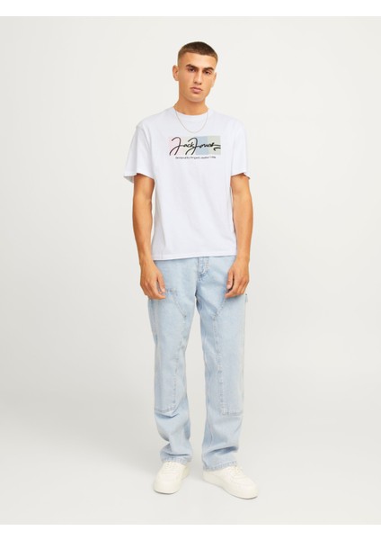 Jack&jones 12262662 Jorportland Block Brandıng Ss Cn Ln Erkek T-Shirt Beyaz fırsatları
