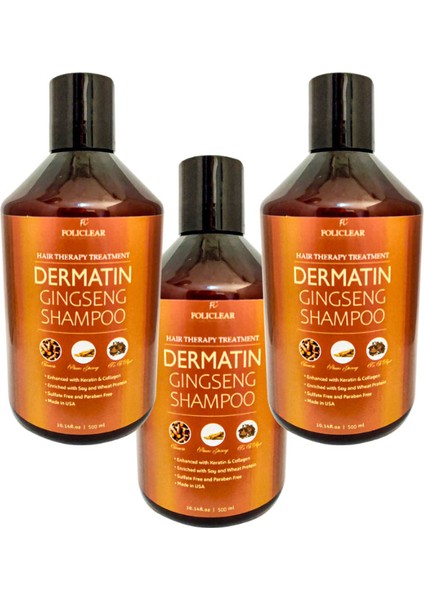 Dermatin Shampoo Ginsengli Özel Bakım Şampuanı 500 ml x 3 adet + Jel
