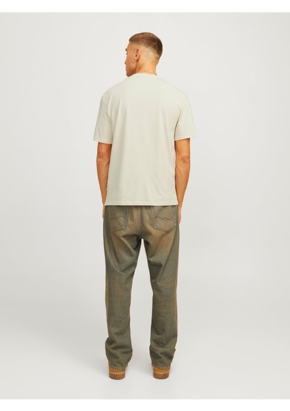 Jack&jones 12262662 Jorportland Block Brandıng Ss Cn Ln Erkek T-Shirt Bej
