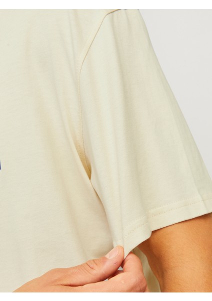 Jack&jones 12262662 Jorportland Block Brandıng Ss Cn Ln Erkek T-Shirt Bej