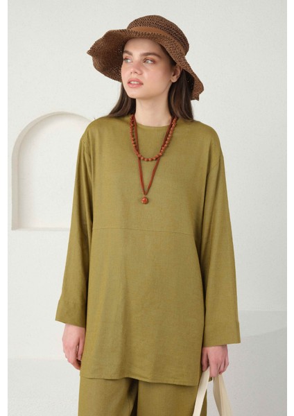 Keten Basic Tunik Olive