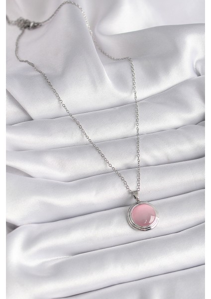 Gümüş Renk Daire Pembe Sedefli Model Kadın Kolye - EBJ241109W28951 fiyatları