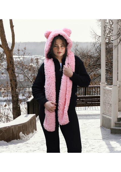 Legosh Kapşonlu Welsoft Peluş Bere - Atkılı - Polar Boyunluk Şalı