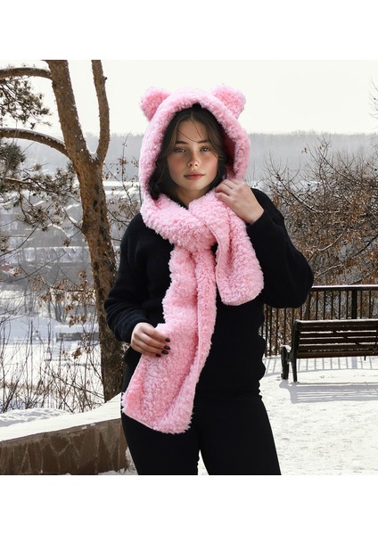 Legosh Kapşonlu Welsoft Peluş Bere - Atkılı - Polar Boyunluk Şalı