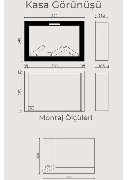 Masta 80 Cam Çerçeveli Elektrikli Şömine - Isıtıcısız, Tek Renkli (Alev Renkli), Kumandalı modelleri