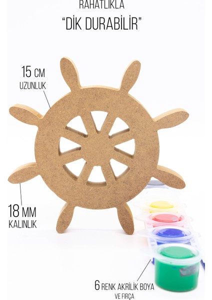 Okul Öncesi Etkinlik 15 cm 18 mm Dümen Ahşap Boyama Seti.. Eğitici . Oyuncak Figür