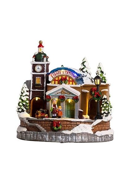 Yılbaşı Aksesuarı -Hareketli Işıklı Tren Istasyonu 0424