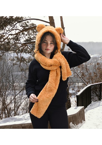 Ayıcı Oyuncak Kapşonlu Welsoft Peluş Bere - Atkılı - Polar Boyunluk Şalı - Rüzgar Geçirmez Kulaklı Şapka modelleri