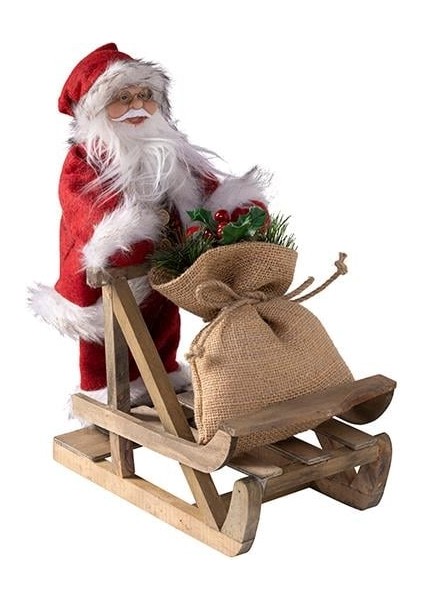 Yılbaşı Aksesuarı Kızakla Hediye Getiren Noel Baba 30 cm 122308