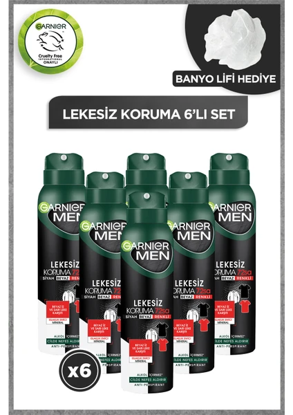 Men Lekesiz Koruma Aerosol Deodorant  6'lı Garnier Duş Lifi Hediyeli