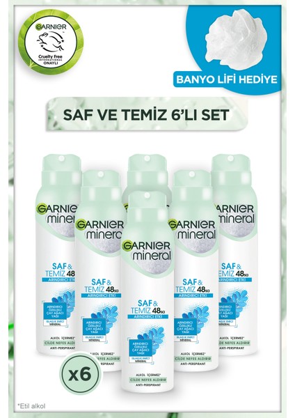 Mineral Saf & Temiz Sprey Deodorant 6'lı Garnier Duş Lifi Hediyeli