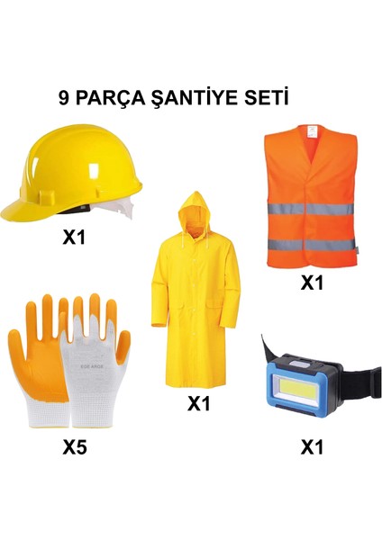 9 Parça Baret Eldiven Şantiye Seti