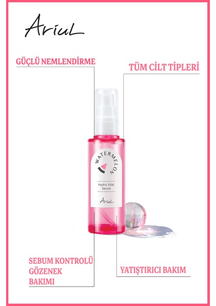 Nemlendirici,Sebum Kontrolü,Gözenek Bakımı Sağlayan Karpuz Özlü Hyalüronik Asit İçerikli Serum 55 ml