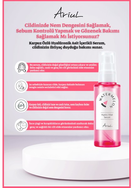 Nemlendirici,Sebum Kontrolü,Gözenek Bakımı Sağlayan Karpuz Özlü Hyalüronik Asit İçerikli Serum 55 ml