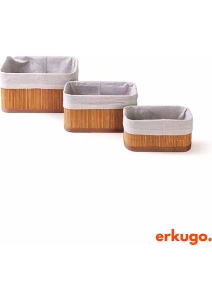 3'lü Bambu Sepet Doğal Astarlı Çok Amaçlı Saklama Kutusu, Pinterest Tarz Dikdörtgen Şekilli Bambu Sepet modelleri