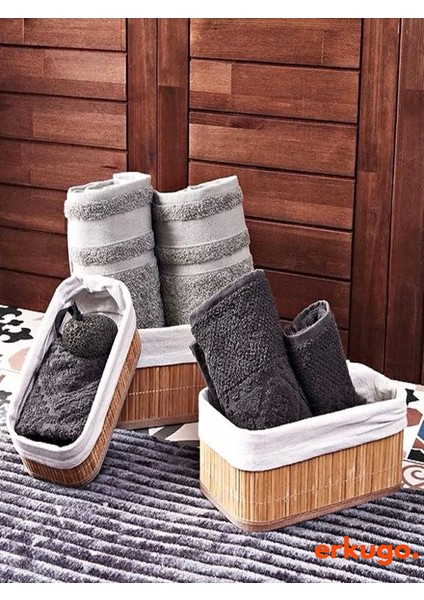 3'lü Bambu Sepet Doğal Astarlı Çok Amaçlı Saklama Kutusu, Pinterest Tarz Dikdörtgen Şekilli Bambu Sepet