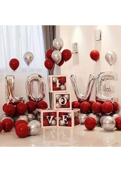 Romantik Parti Seti Özel Günler Sevgililer Yıldönümü Konsept Love & Kalpli Kutulu Set