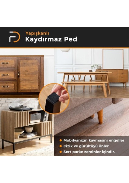 Kendinden Yapışkanlı Kare Kaydırmaz 30 mm x 30 mm Siyah 21 Parça