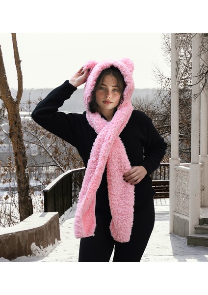 Kapşonlu Welsoft Peluş Bere Atkılı Polar Boyunluk Şalı Rüzgar Geçirmez Kulaklı Şapka