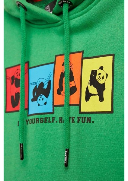 Fun Crewneck Kids Green Yeşil Kapüşonlu Baskılı Çocuk Sweatshirt