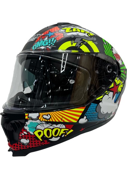 Kask Sway Sw 865 Boom Black Callorful Güneş Gözlüklü