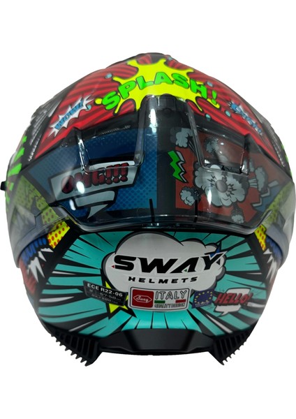 Kask Sway Sw 865 Boom Black Callorful Güneş Gözlüklü