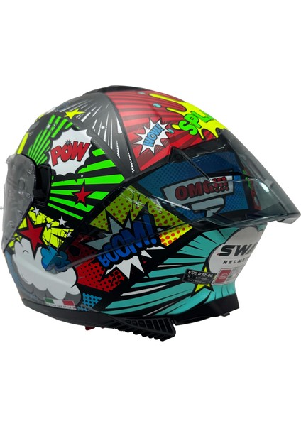 Kask Sway Sw 865 Boom Black Callorful Güneş Gözlüklü