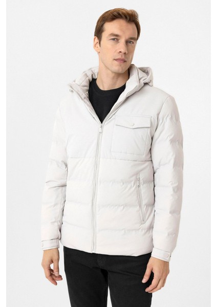 Dar Kalıp Beyaz Kapşonlu Erkek Mont fırsatları