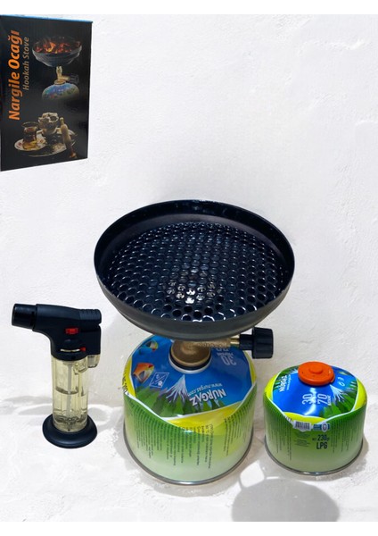 Nargile Kamp Ocak Nurgaz Set Pürmüz Çakmak 2 Adet 230GR Gaz Kartuş Minki Nargile Ocak