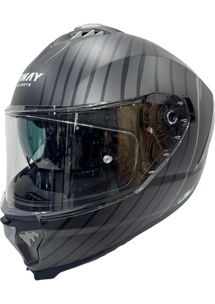 Kask Sway Sw 865 Space Black Whıte Güneş Gözlüklü