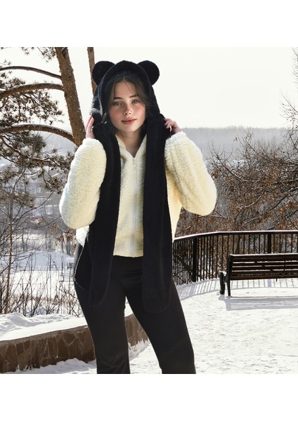 Peluşçu Dayı Kapşonlu Welsoft Peluş Bere - Atkılı - Polar Boyunluk Şalı - Rüzgar Geçirmez Kulaklı Şapka