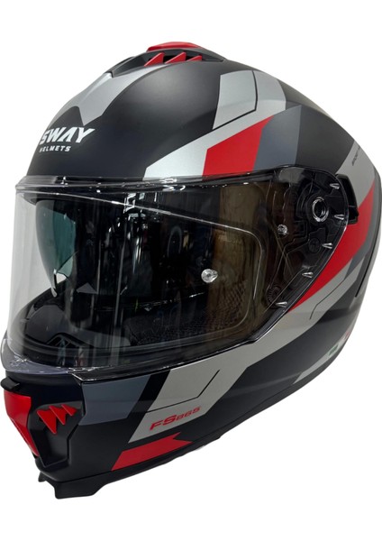 Kask Sway Sw 865 Tıtan Black White Red Güneş Gözlüklü