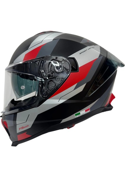 Kask Sway Sw 865 Tıtan Black White Red Güneş Gözlüklü