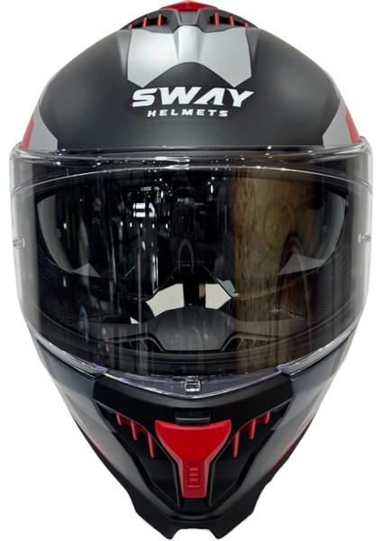 Kask Sway Sw 865 Tıtan Black White Red Güneş Gözlüklü