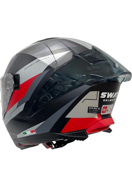 Kask Sway Sw 865 Tıtan Black White Red Güneş Gözlüklü