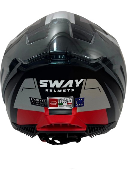 Kask Sway Sw 865 Tıtan Black White Red Güneş Gözlüklü