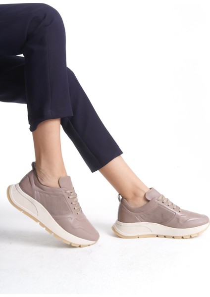 Kadın Deri Renkli Sneaker Kalın Taban Bağcıklı Rahat Günlük Spor Ayakkabı Sneaker