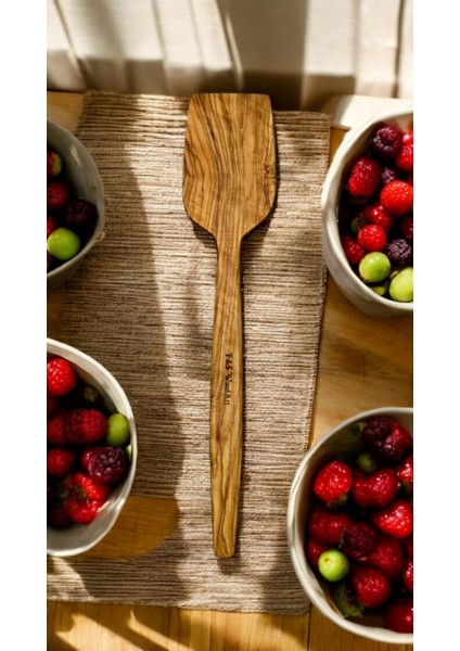 Edremit Zeytin Ağacı Doğal Ahşap El Yapımı Spatula Servis 28 cm
