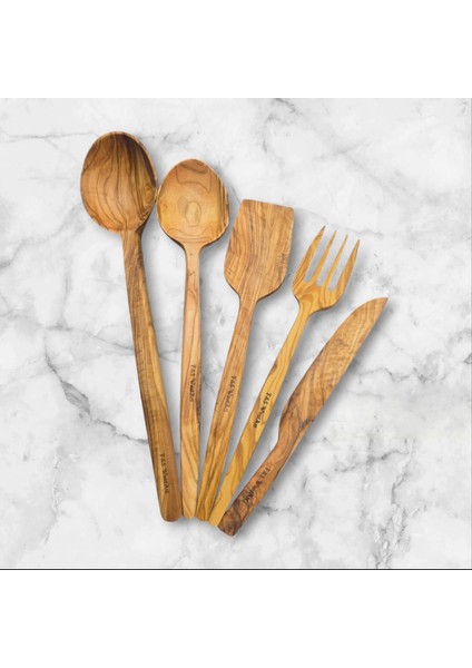 Edremit Zeytin Ağacı Doğal Ahşap El Yapımı Spatula Servis 28 cm